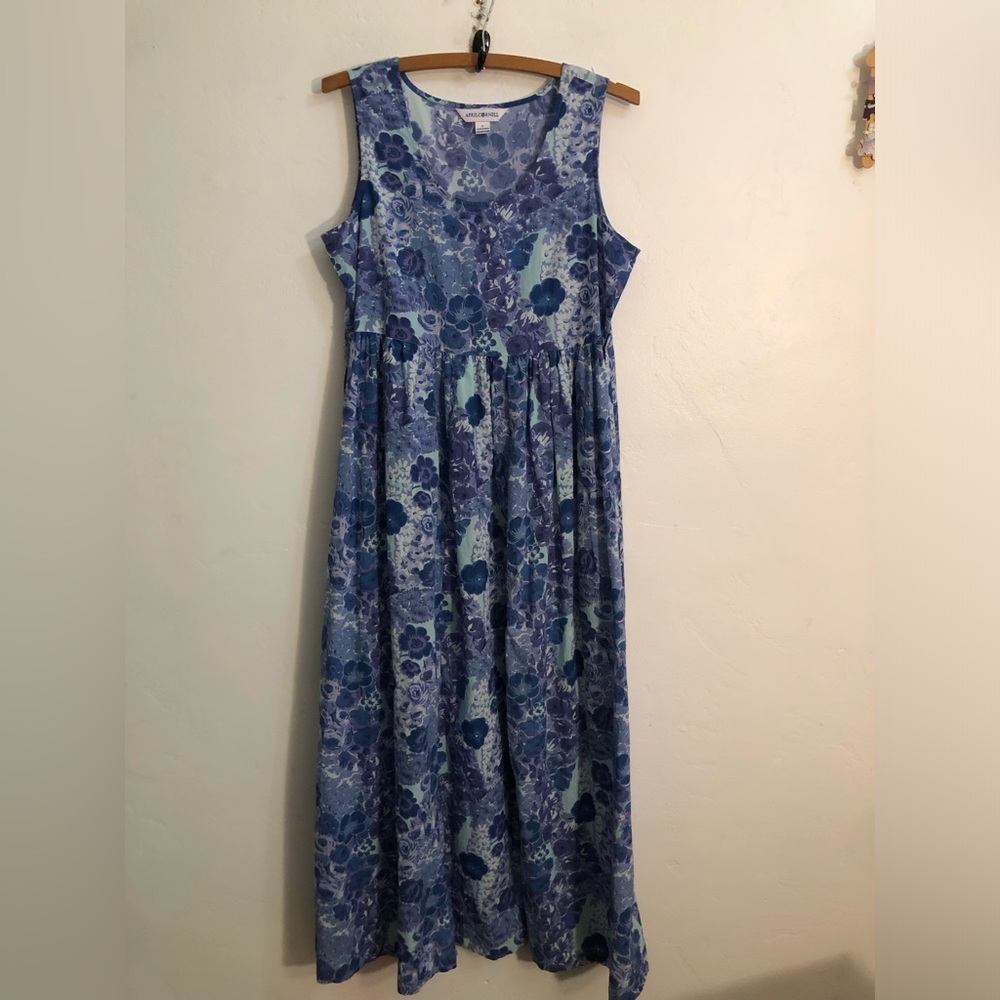 April Cornell Dress Women's Size S Sleeveless Blue  Floral  Prairie Cottage